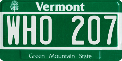 VT license plate WHO207
