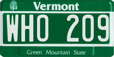 VT license plate WHO209