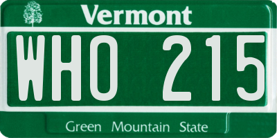 VT license plate WHO215