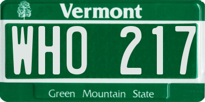 VT license plate WHO217