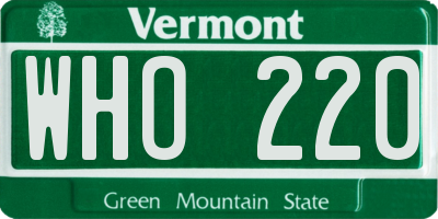 VT license plate WHO220