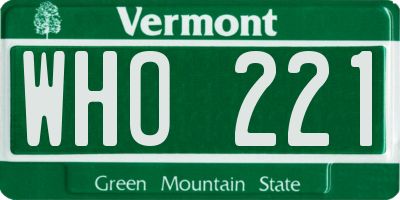 VT license plate WHO221