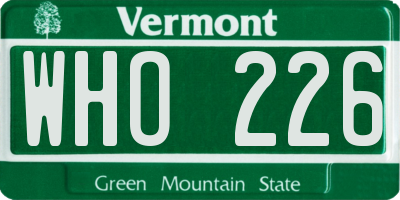 VT license plate WHO226