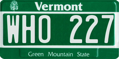 VT license plate WHO227