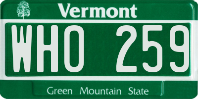 VT license plate WHO259