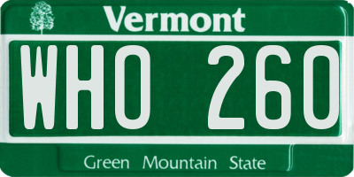 VT license plate WHO260
