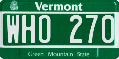 VT license plate WHO270