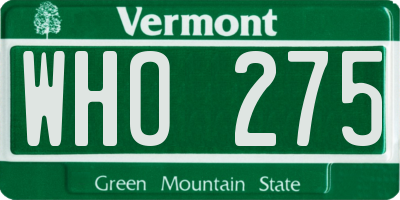 VT license plate WHO275