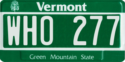 VT license plate WHO277