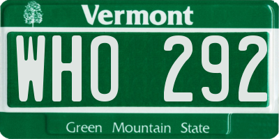 VT license plate WHO292