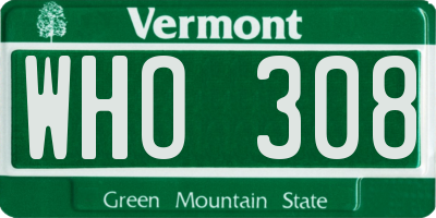 VT license plate WHO308