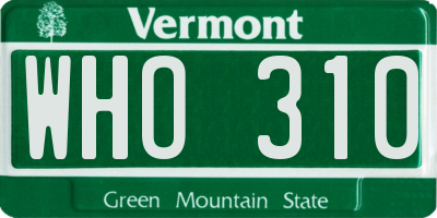 VT license plate WHO310