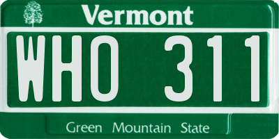 VT license plate WHO311