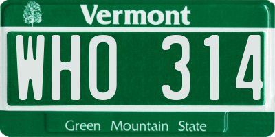 VT license plate WHO314