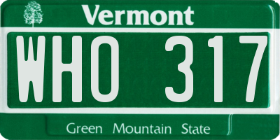 VT license plate WHO317