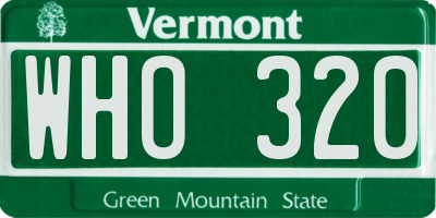 VT license plate WHO320