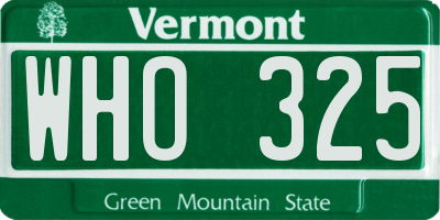 VT license plate WHO325
