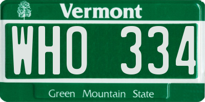 VT license plate WHO334