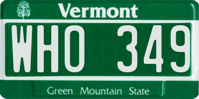 VT license plate WHO349