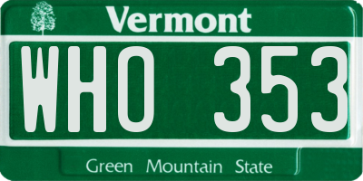 VT license plate WHO353