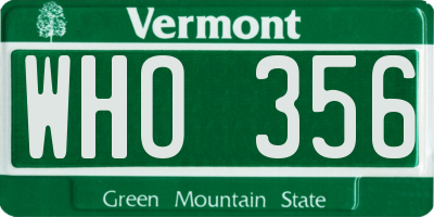 VT license plate WHO356