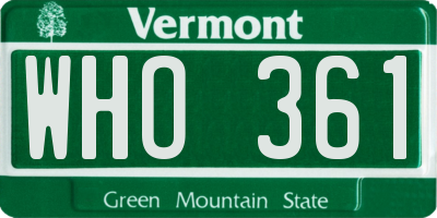 VT license plate WHO361