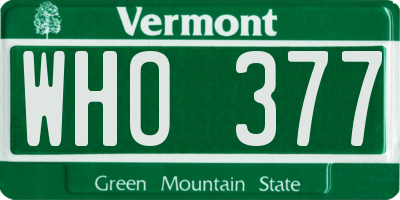 VT license plate WHO377