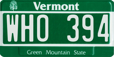 VT license plate WHO394