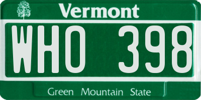 VT license plate WHO398