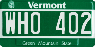 VT license plate WHO402