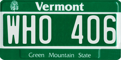 VT license plate WHO406