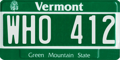 VT license plate WHO412