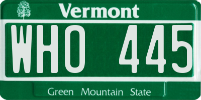 VT license plate WHO445