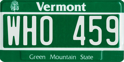 VT license plate WHO459