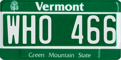 VT license plate WHO466