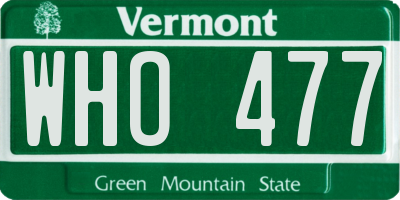 VT license plate WHO477