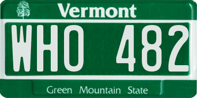 VT license plate WHO482