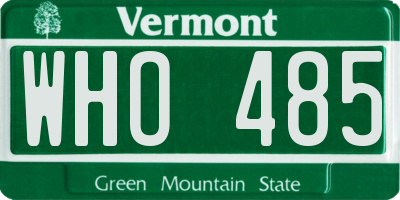 VT license plate WHO485