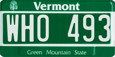 VT license plate WHO493