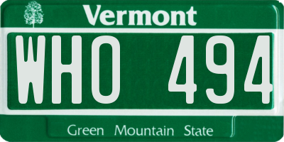 VT license plate WHO494