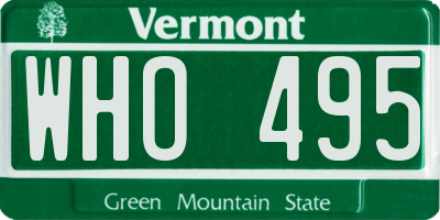 VT license plate WHO495