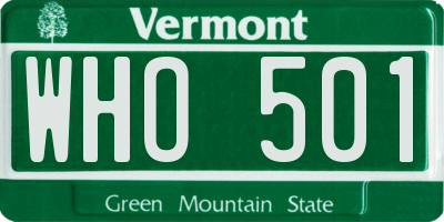 VT license plate WHO501