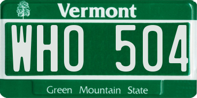 VT license plate WHO504