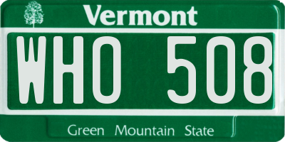 VT license plate WHO508