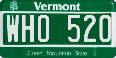 VT license plate WHO520