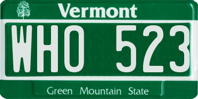 VT license plate WHO523