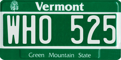 VT license plate WHO525