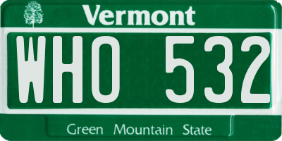 VT license plate WHO532