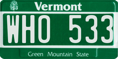 VT license plate WHO533
