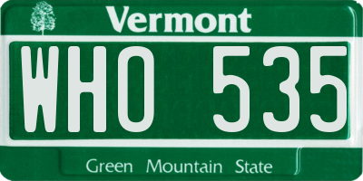 VT license plate WHO535